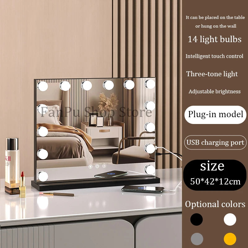Vanity Mirror with Lights Hollywood Lighted Makeup Mirror,Dimmable 3 Lighting Modes, Plug-in and USB Charger Port,Wall-mounted