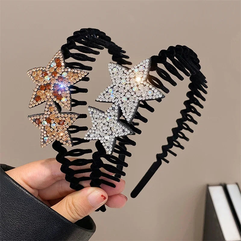 Rhinestone Headband – Luxury Double Star Hair Hoop