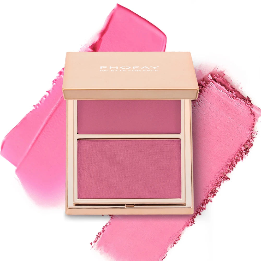 PHOFAY Cream & Powder Blush Duo – Matte & Dewy Finish
