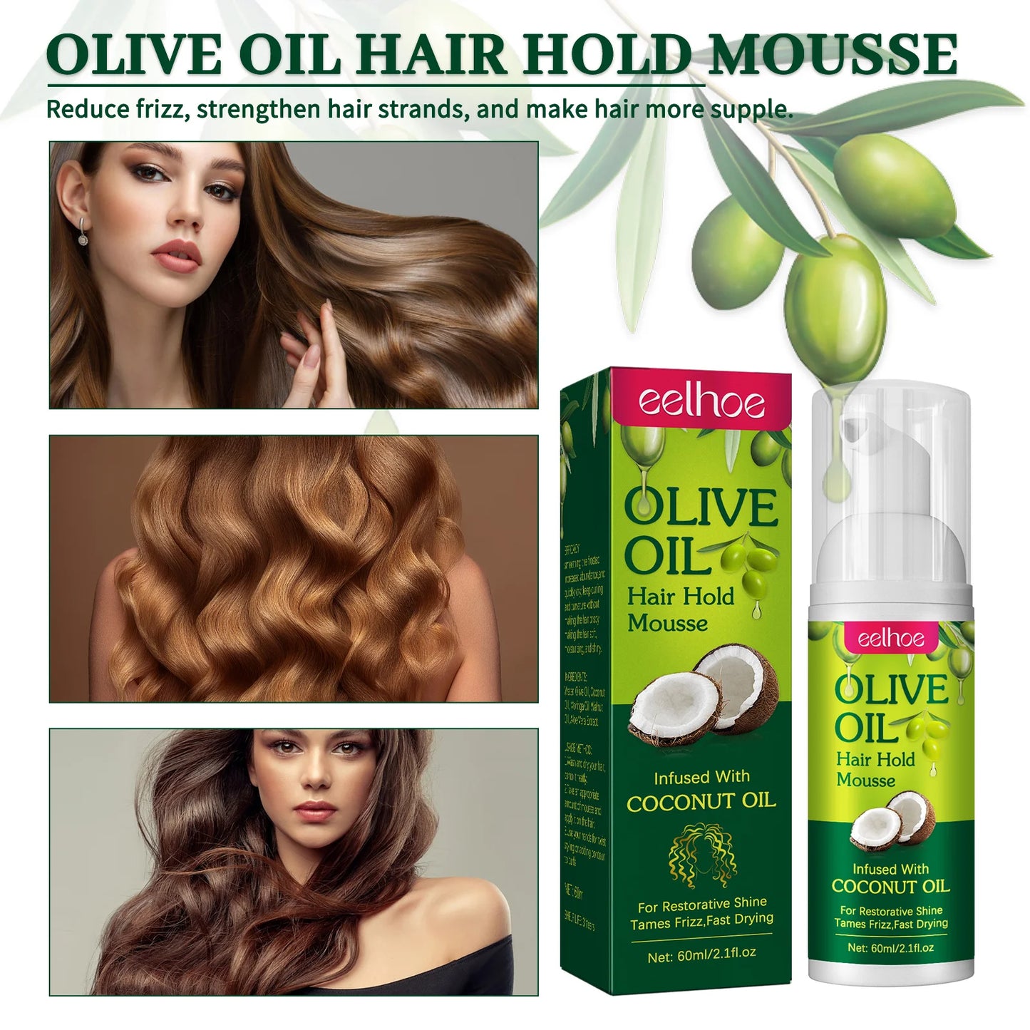 EELHOE Olive Oil Mousse – Curly Hair Styling Foam