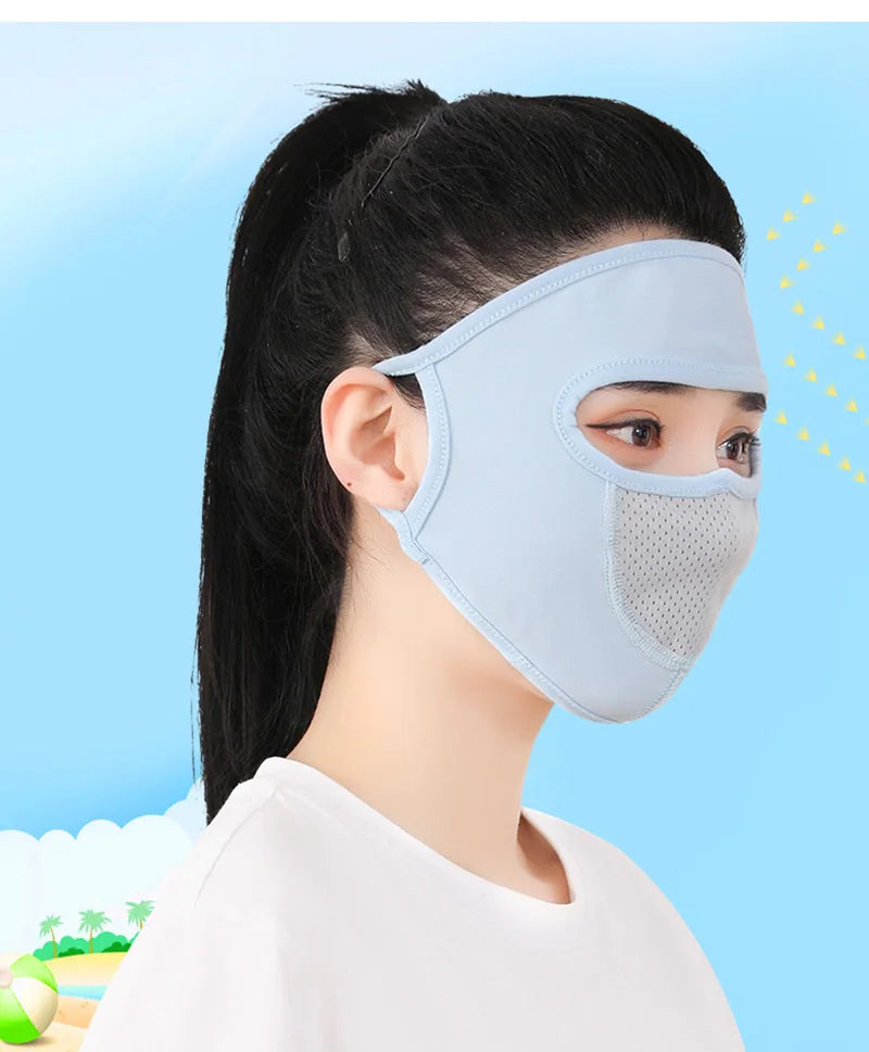 Ice Silk Sunscreen Mask Outdoor Sports Anti-UV Face Mask Cycling Breathable Anti-dust Face Cover Women Girls Hanging Ear Mask