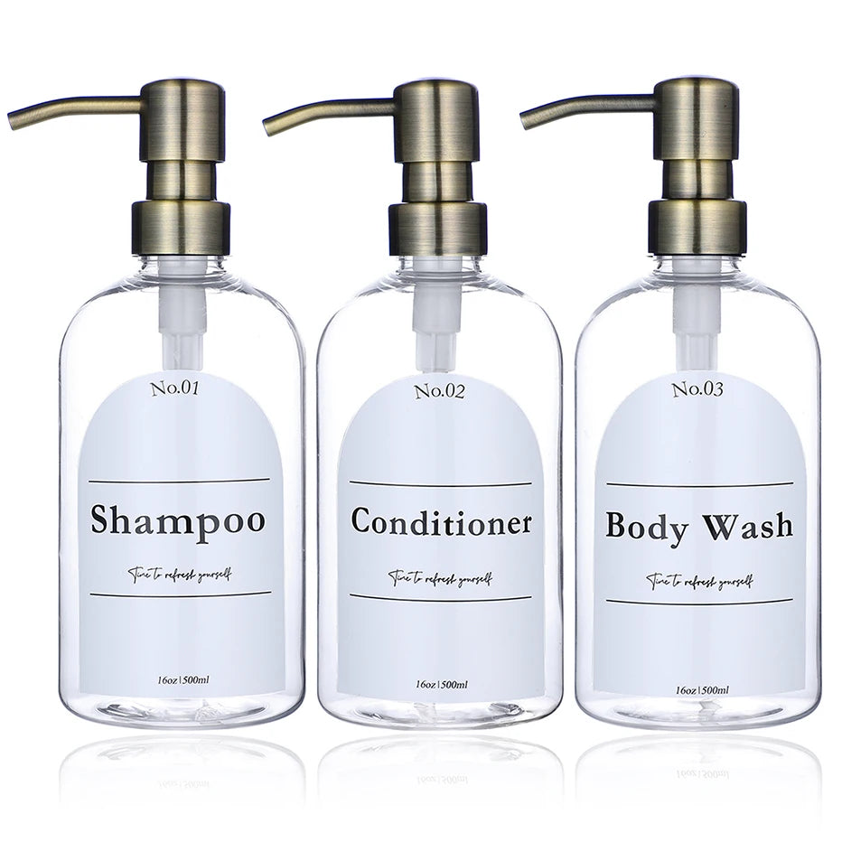 Clear Shampoo & Body Wash Dispenser Set – Stainless Pump