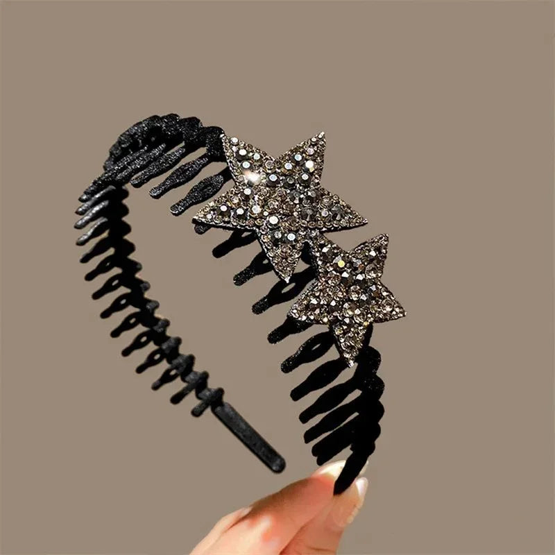 Rhinestone Headband – Luxury Double Star Hair Hoop