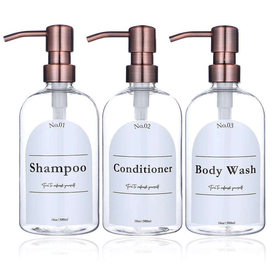 Clear Shampoo & Body Wash Dispenser Set – Stainless Pump