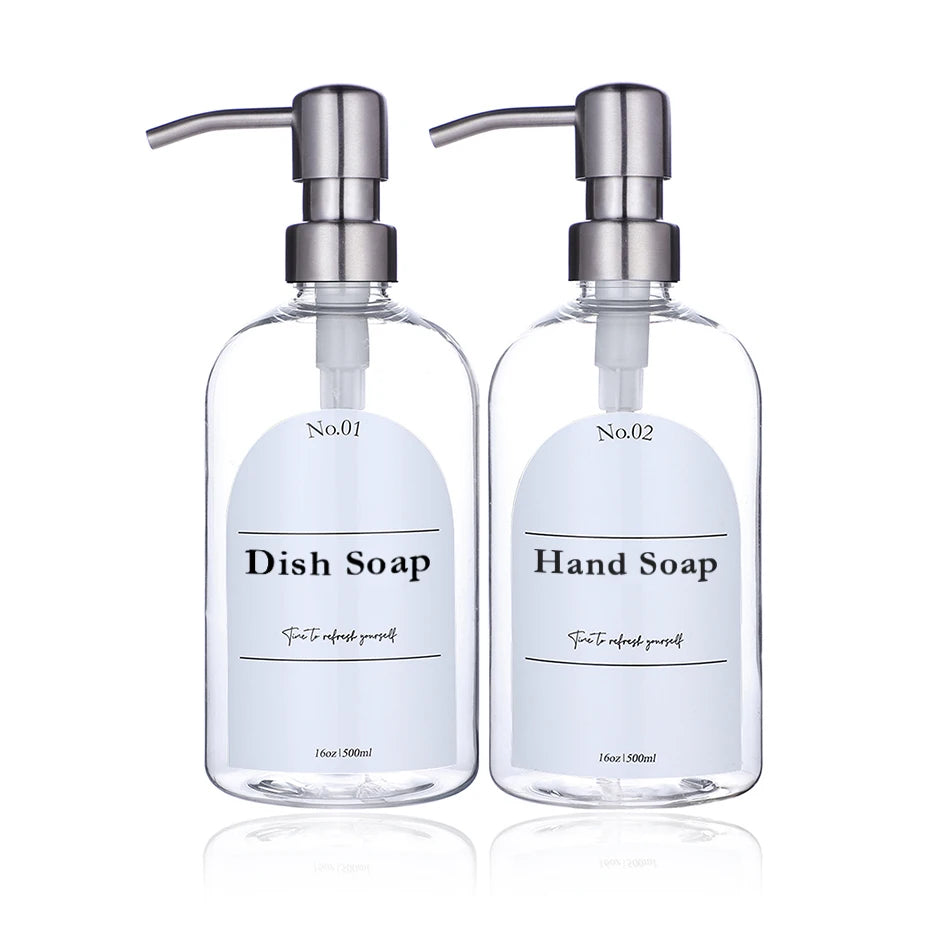 Clear Shampoo & Body Wash Dispenser Set – Stainless Pump