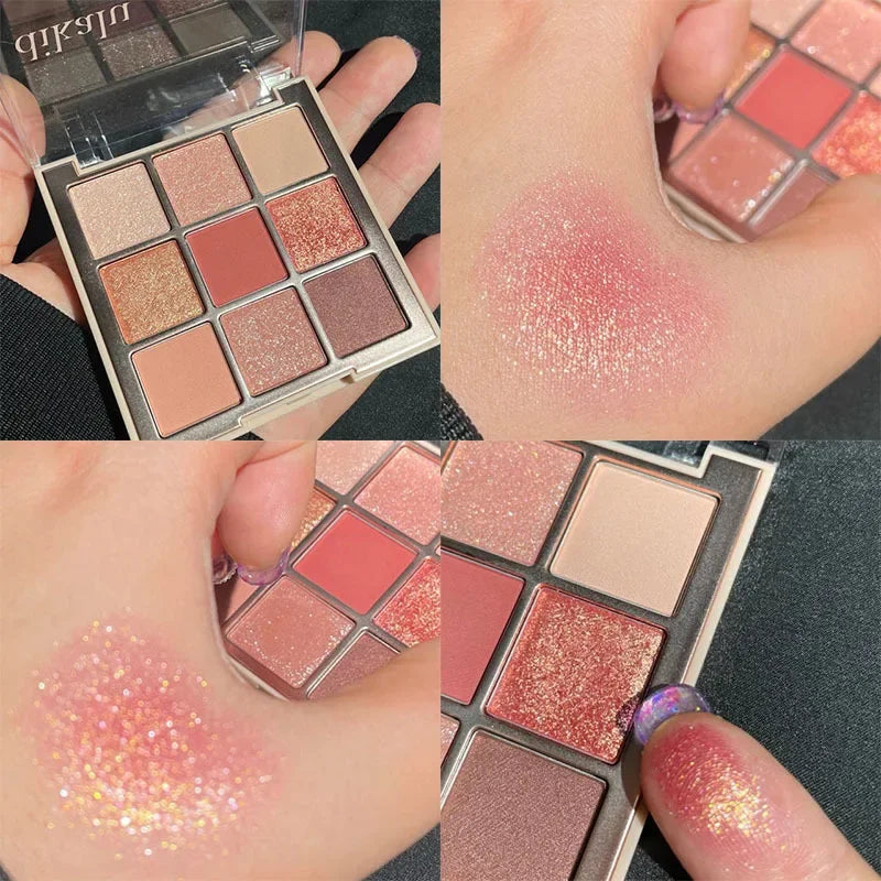 9-Color Eyeshadow Palette – Nude & Glitter Makeup