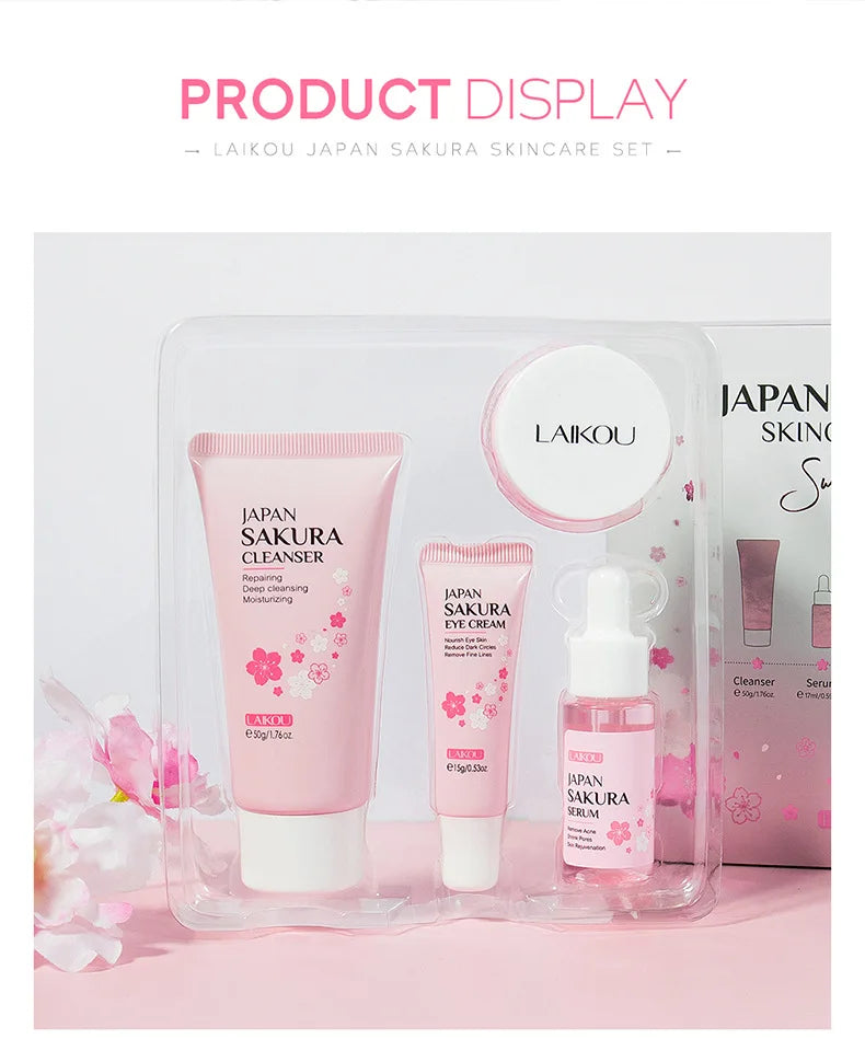 Sakura Skincare Set – Cleanser, Serum, Cream & Eye Care