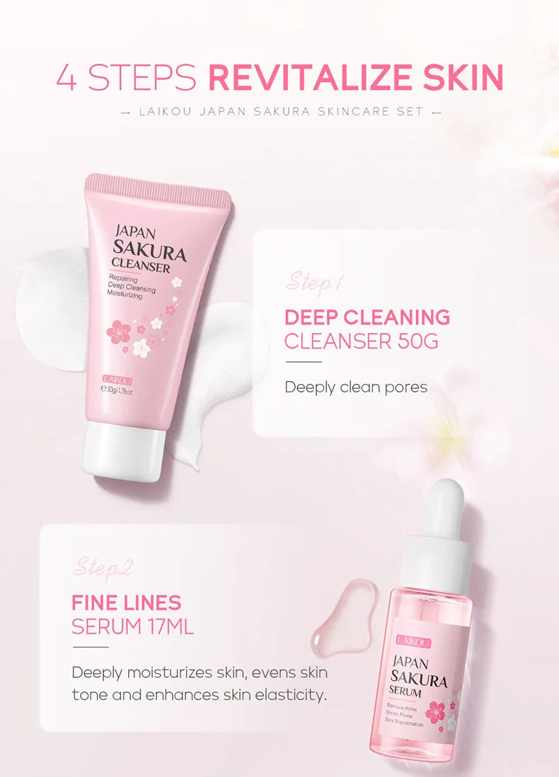 Sakura Skincare Set – Cleanser, Serum, Cream & Eye Care