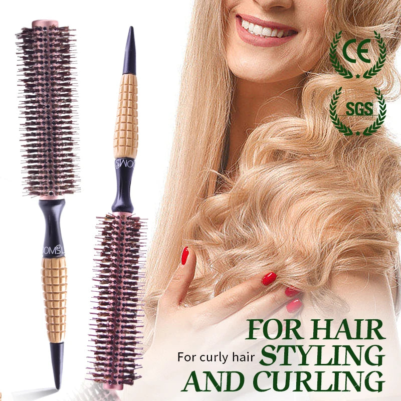 Round Barrel Boar Bristles Hair Brush Women Blowing Curling Styling Hair Comb Anti Static Roll Hairbrush Profissional Wood Combs