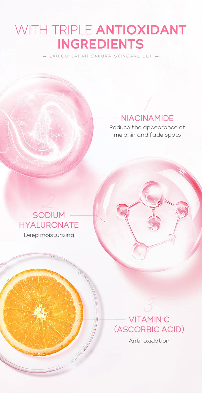 Sakura Skincare Set – Cleanser, Serum, Cream & Eye Care
