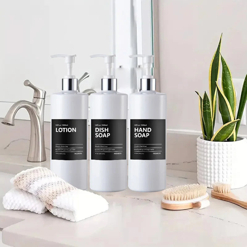 3PCS Bathroom Soap & Shampoo Dispenser – 500ml Labels