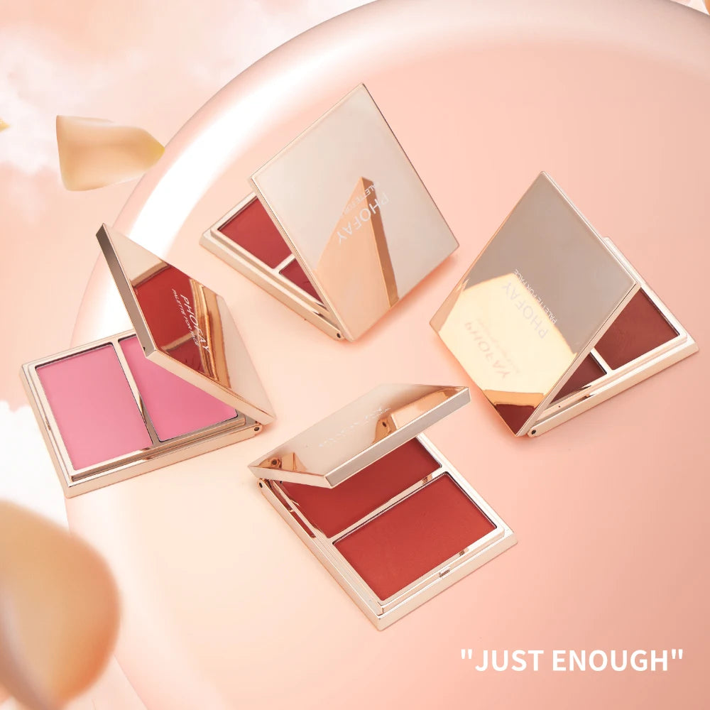 PHOFAY Cream & Powder Blush Duo – Matte & Dewy Finish