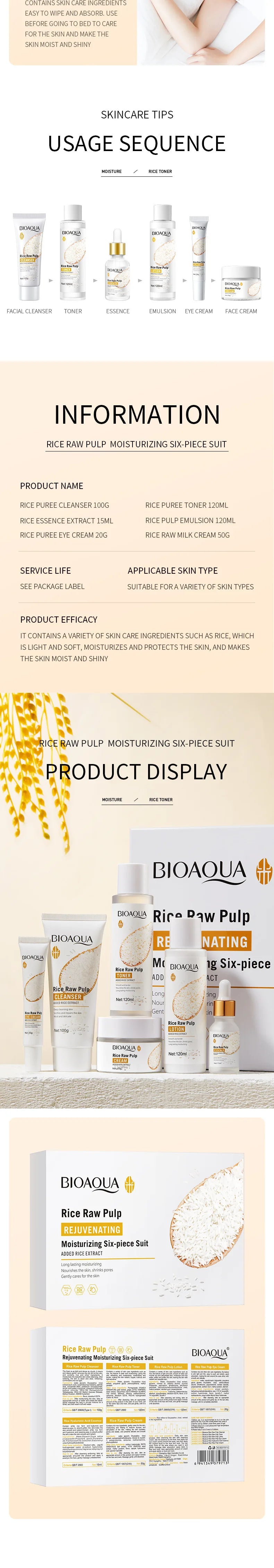 BIOAQUA Rice Skincare Set (6PCS) – Cleanser, Cream, Serum & Toner