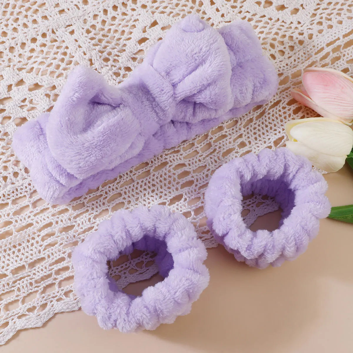 3PCS Coral Velvet Facial Set – Hairband & Wristband