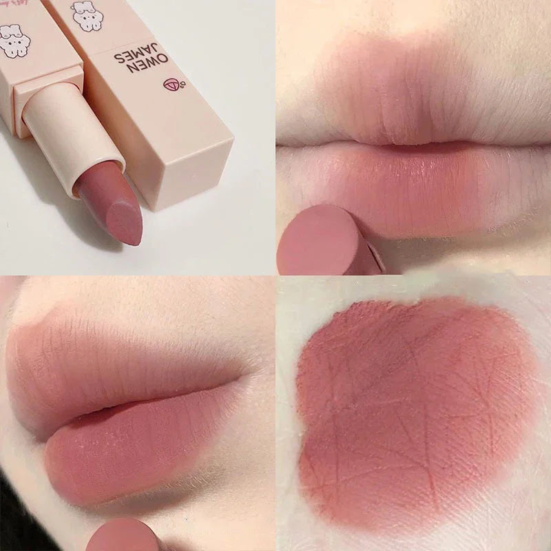 Dusty Pink Velvet Lipstick Milk Silky Texture Lip Rouge Lasting Waterproof Matte Lipsticks Sexy Red Lips Lippy Korean Makeup