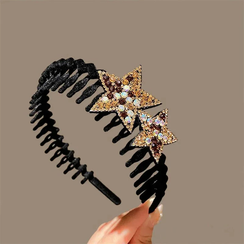 Rhinestone Headband – Luxury Double Star Hair Hoop