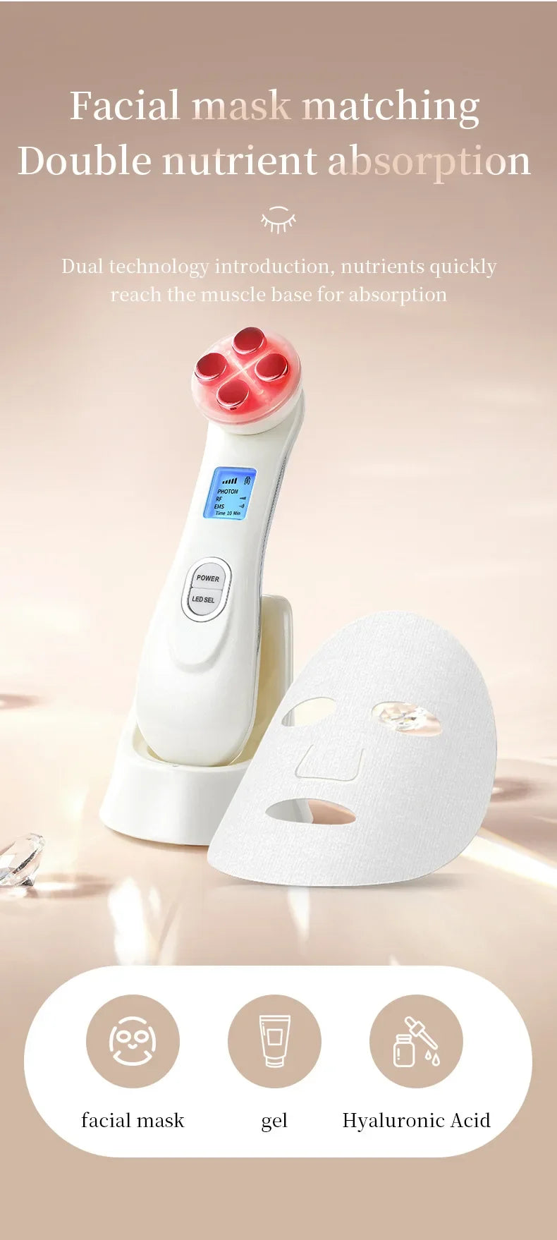 Facial Beauty Device EMS Microcurrent Introduction Facial Massager for Lifting and Firming Photon Skin Rejuvenation Anti-Wrinkle