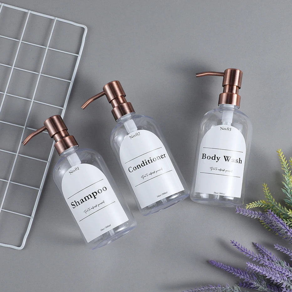 Clear Shampoo & Body Wash Dispenser Set – Stainless Pump