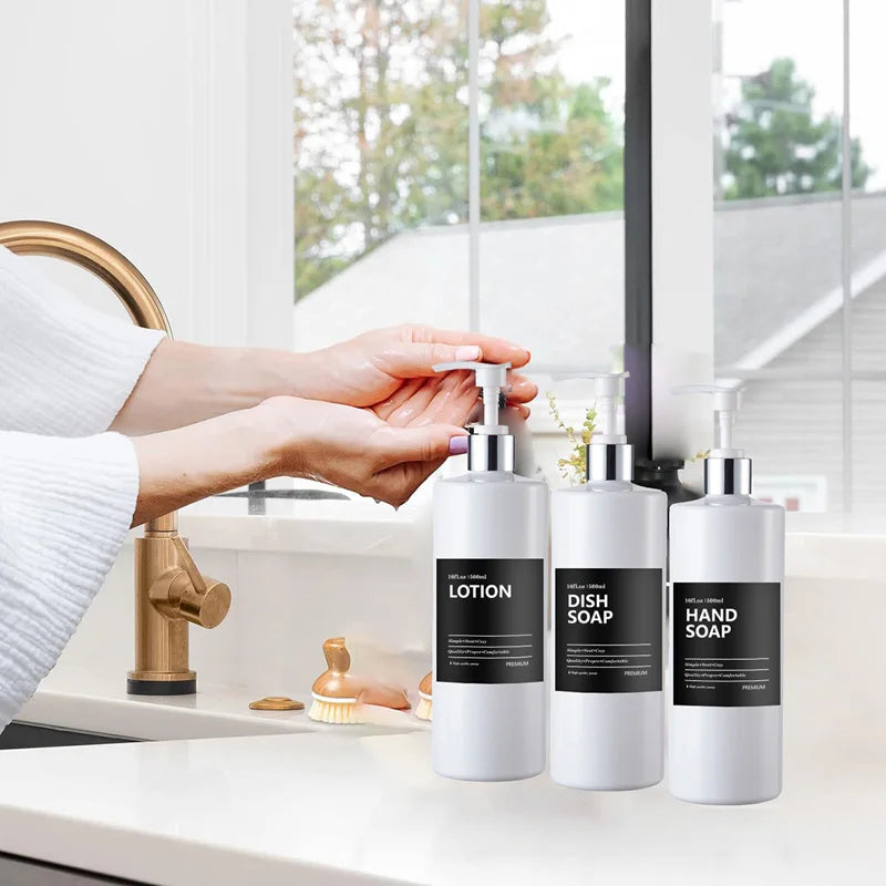 3PCS Bathroom Soap & Shampoo Dispenser – 500ml Labels