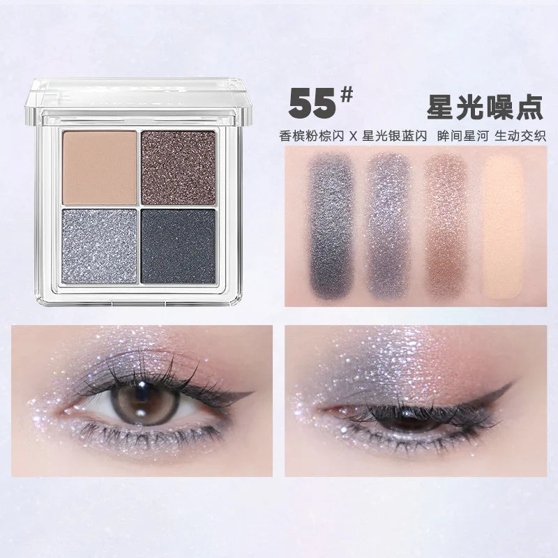 Judydoll 4-Color Eyeshadow Palette – Matte & Glitter Shades