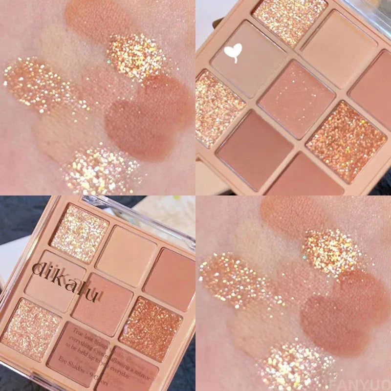9-Color Eyeshadow Palette – Nude & Glitter Makeup