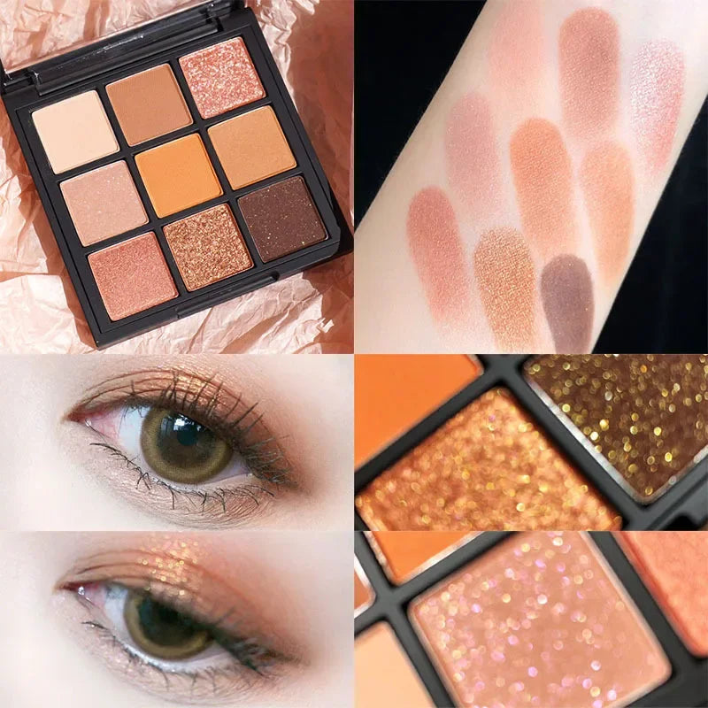 9-Color Eyeshadow Palette – Nude & Glitter Makeup