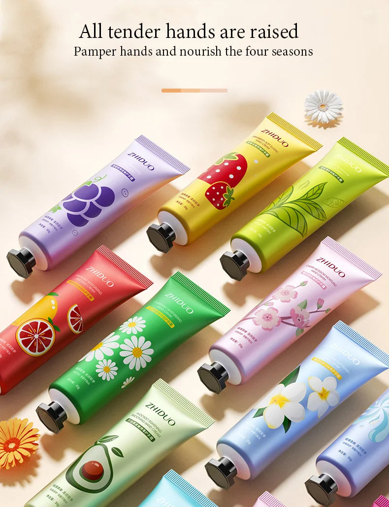 10PCS Fruit & Flower Hand Cream Set – Moisturizing & Nourishing