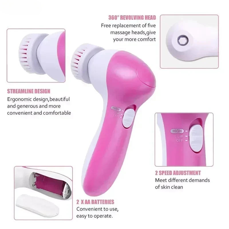 5-in-1 Electric Facial Cleanser & Massager – Deep Pore Cleaning