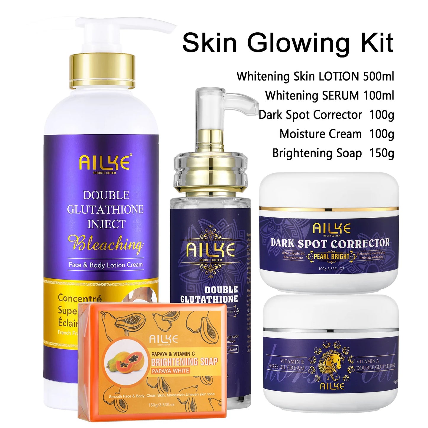 AILKE Glutathione 5-in-1 Skincare Kit – Lotion, Serum & Soap