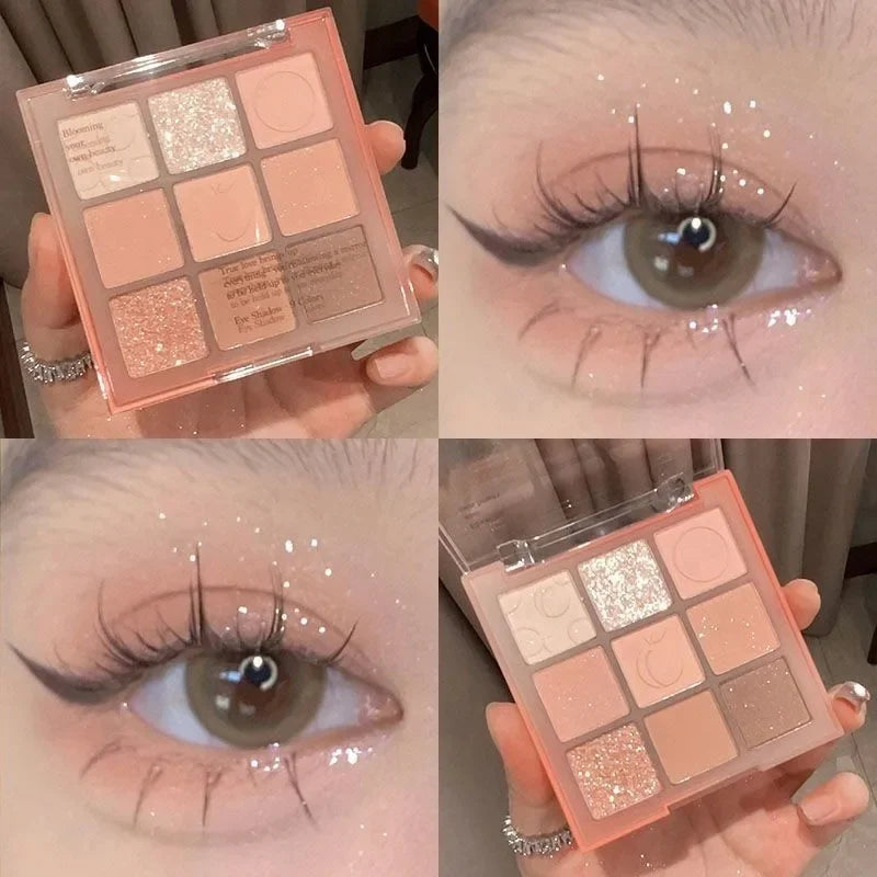 9-Color Eyeshadow Palette – Nude & Glitter Makeup