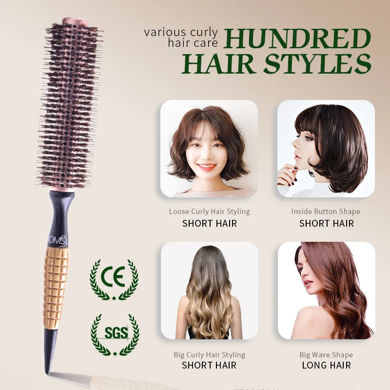 Round Barrel Boar Bristles Hair Brush Women Blowing Curling Styling Hair Comb Anti Static Roll Hairbrush Profissional Wood Combs