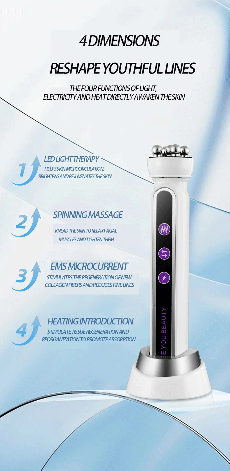 EMS Microcurrent Facial Heating Body Eye RF Face Lift Pulling Electric Rotating Roller Massage Beauty Device