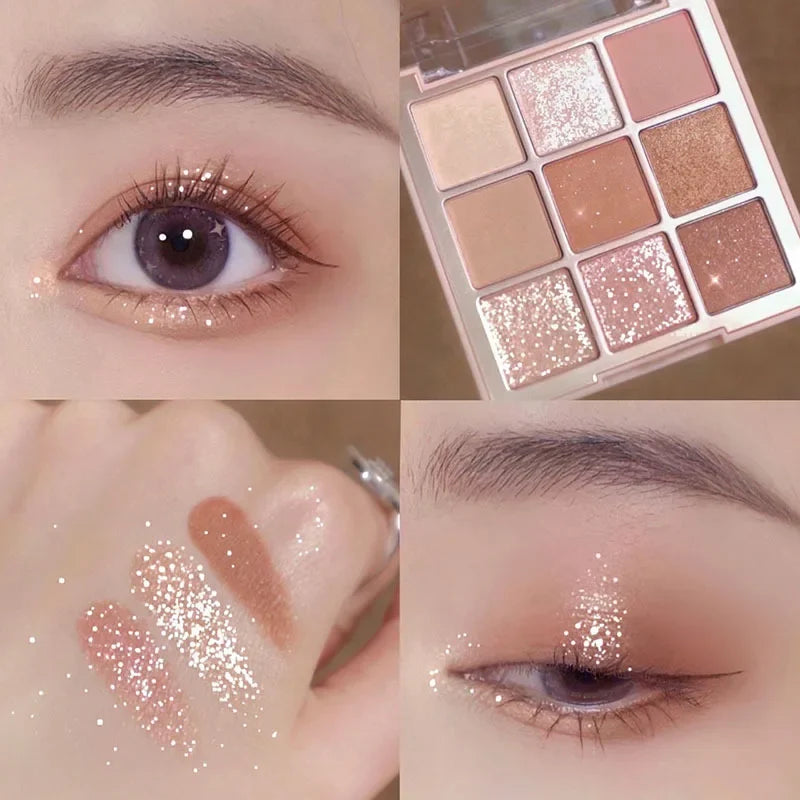 9-Color Eyeshadow Palette – Nude & Glitter Makeup
