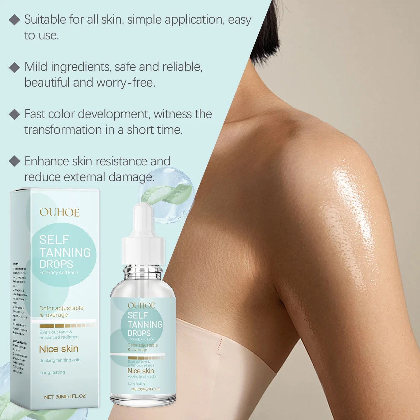 Self Tanning Drops Bronzed Sunless Solarium Sexy Suntan Sun UV Block Tanner Indoor Naturally Darken Face Body Beauty Essence Oil