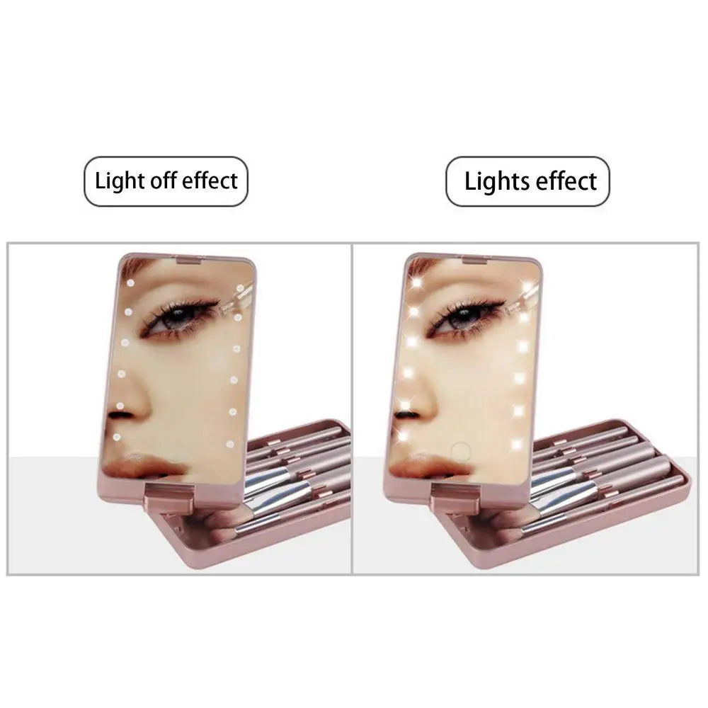 LED Light Makeup Mirror – Travel Compact & Foldable