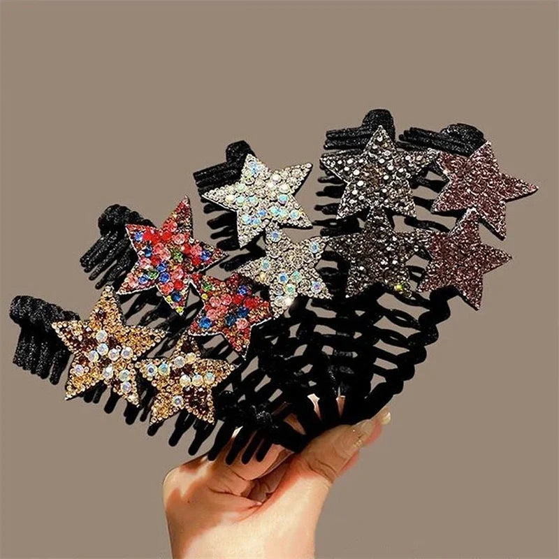 Rhinestone Headband – Luxury Double Star Hair Hoop