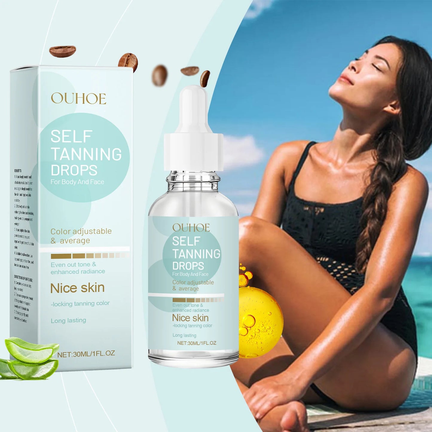 Self Tanning Drops Bronzed Sunless Solarium Sexy Suntan Sun UV Block Tanner Indoor Naturally Darken Face Body Beauty Essence Oil