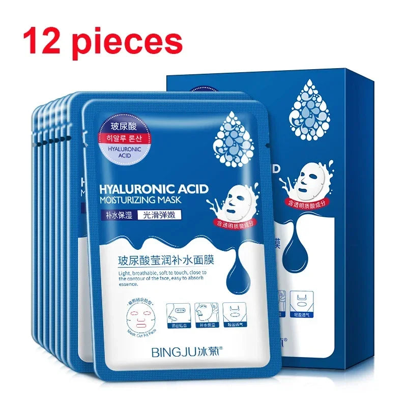 Hyaluronic Acid Facial Mask – Hydrating & Brightening (12pcs)