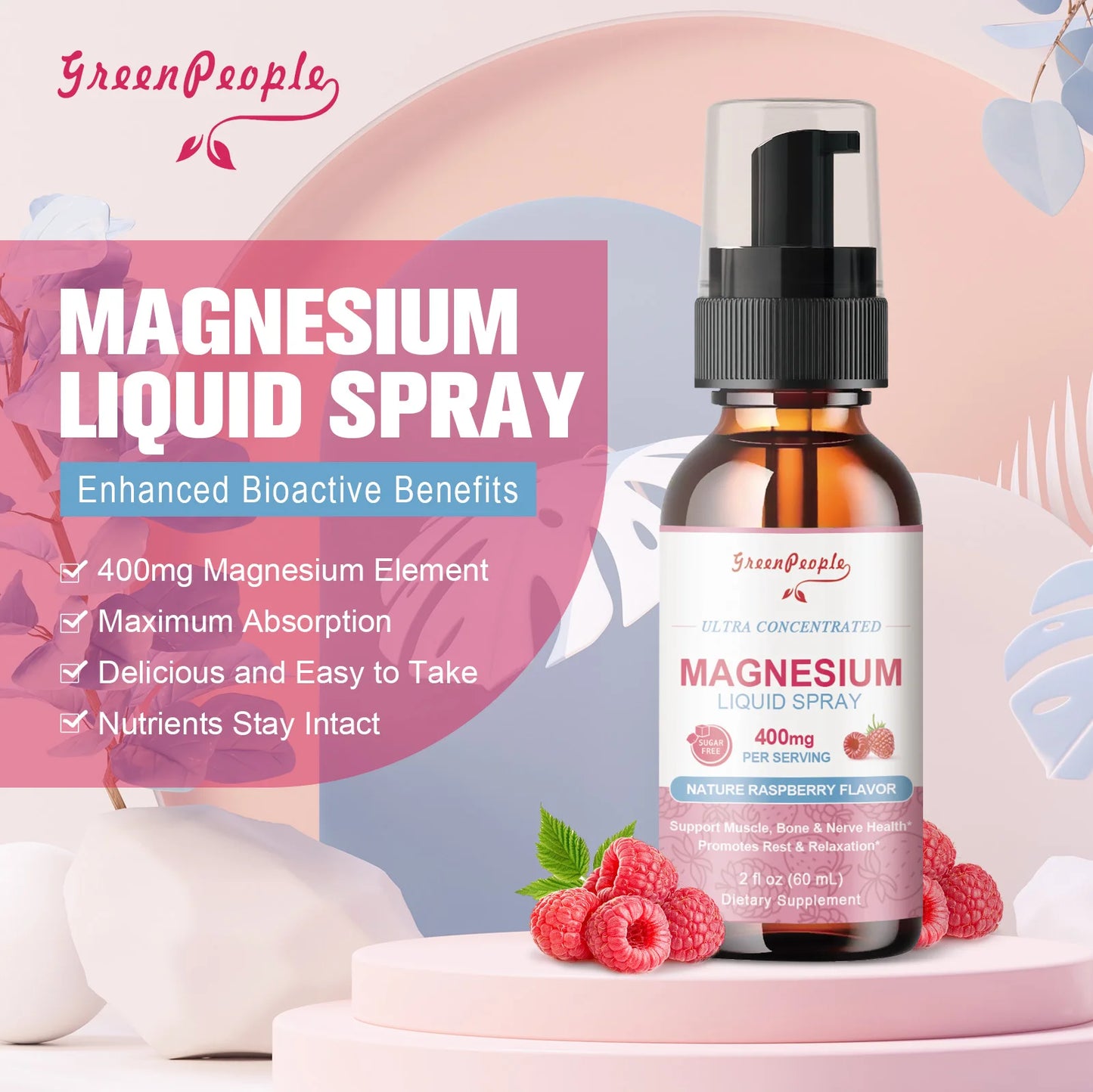 Magnesium Glycinate Liquid – 400mg with B6, C, D & Zinc