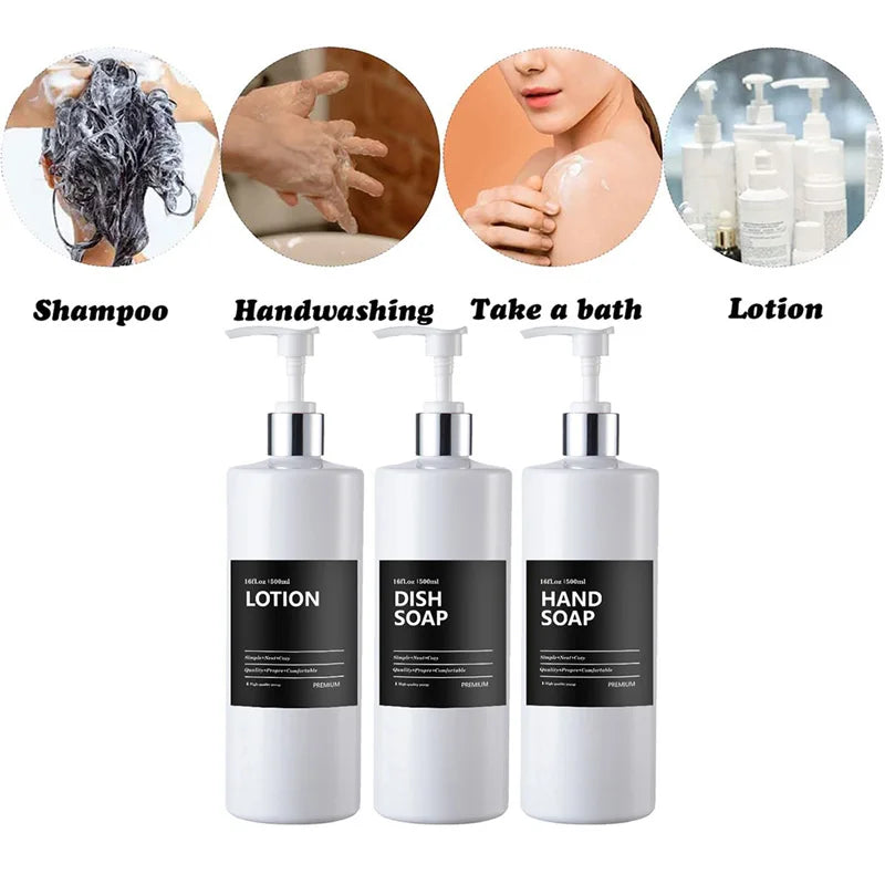 3PCS Bathroom Soap & Shampoo Dispenser – 500ml Labels
