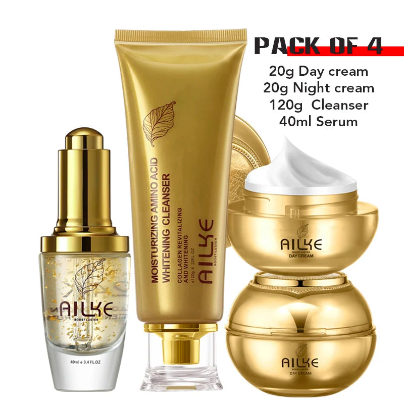 AILKE 24K Gold Skincare Set – Essence, Toner & Cream