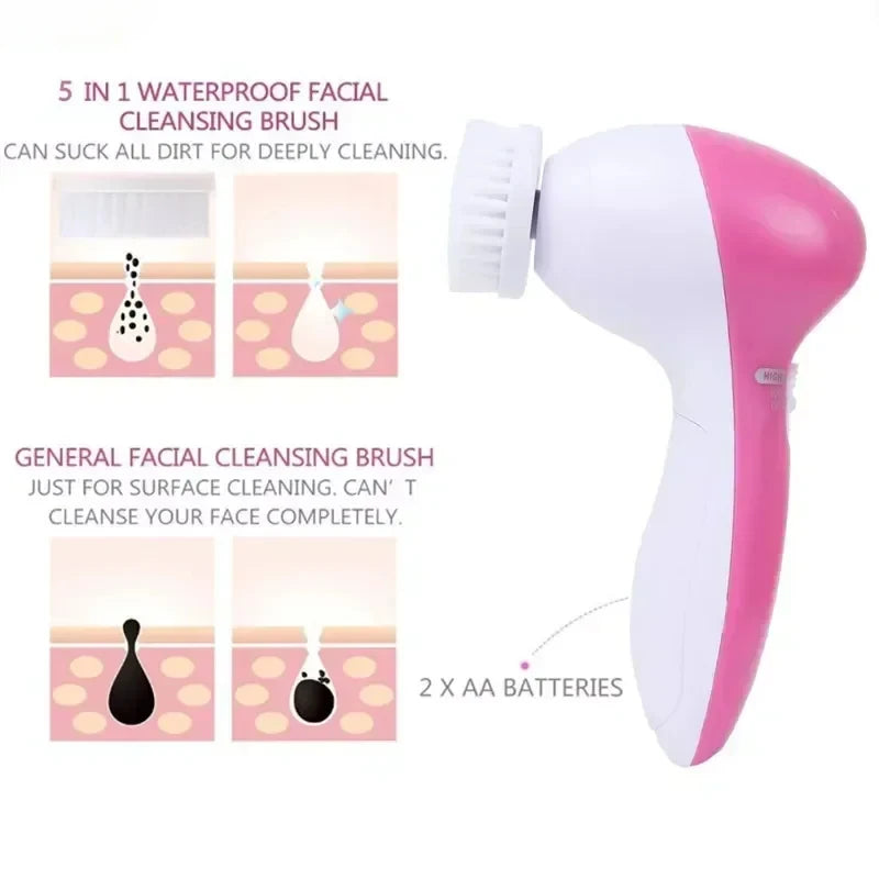 5-in-1 Electric Facial Cleanser & Massager – Deep Pore Cleaning