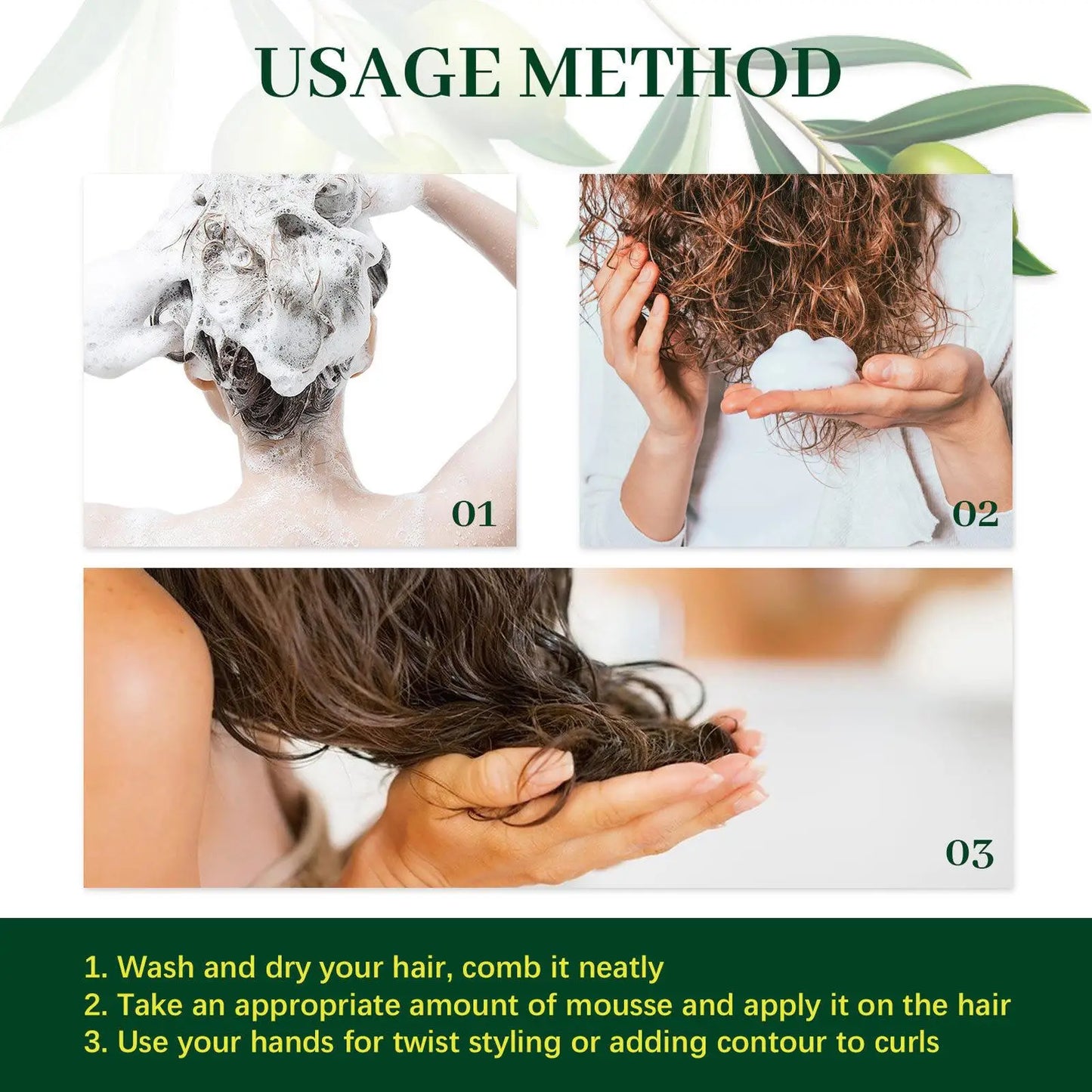 Olive Oil Hair Mousse – Nourishing Styling Foam, 60ml