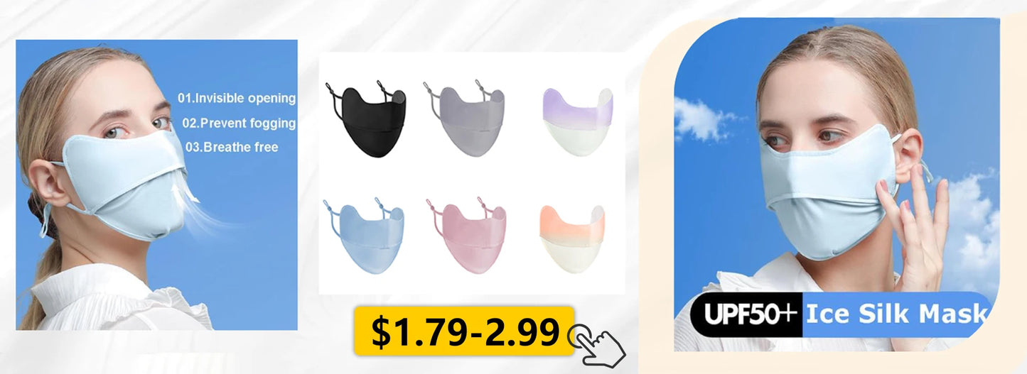 Ice Silk Sunscreen Mask Outdoor Sports Anti-UV Face Mask Cycling Breathable Anti-dust Face Cover Women Girls Hanging Ear Mask