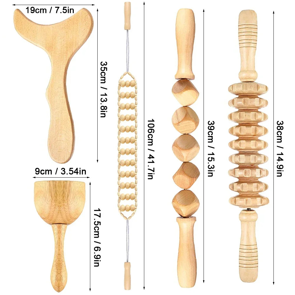 Wood Therapy Massage Tools – Anti-Cellulite Wooden Roller Set