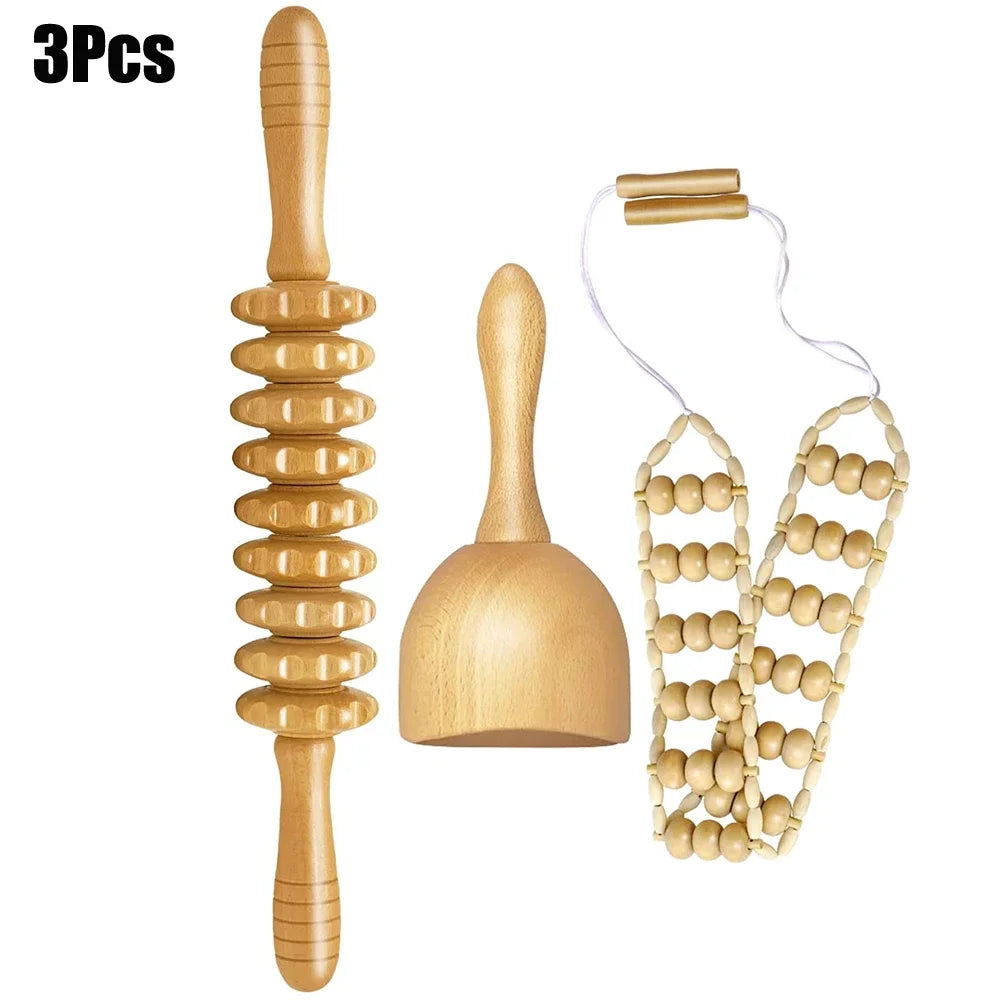 Wooden Therapy Massage Tools – Anti-Cellulite Gua Sha Roller & Cup Set
