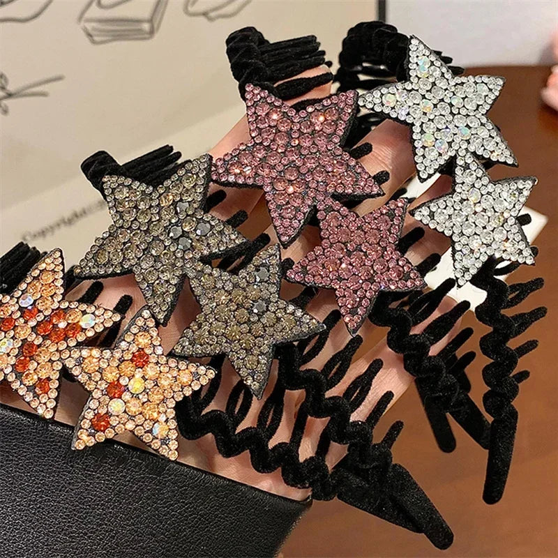 Rhinestone Headband – Luxury Double Star Hair Hoop