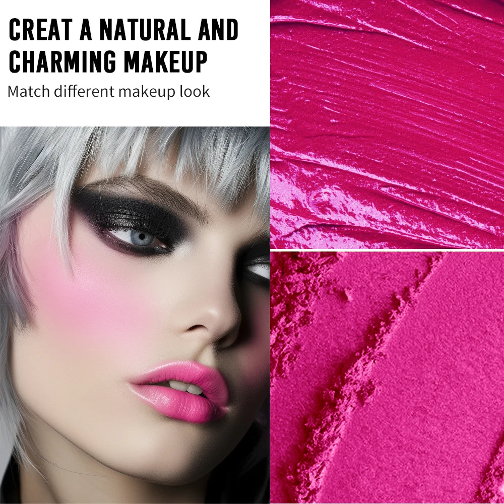 2in1 Spring Pink Blush Matte Dewy Rosy Blush Makeup Pan Long Wearing High Pigment Orange Red Cream & Powder Blush Palette