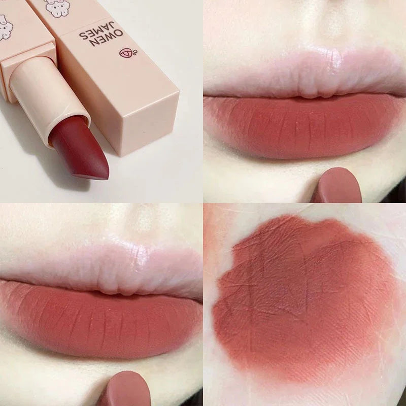 Dusty Pink Velvet Lipstick Milk Silky Texture Lip Rouge Lasting Waterproof Matte Lipsticks Sexy Red Lips Lippy Korean Makeup