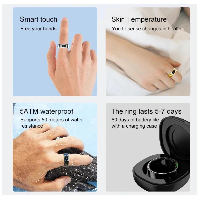 Smart Health Ring + Charging Case – Sleep, Fitness & Call Alerts